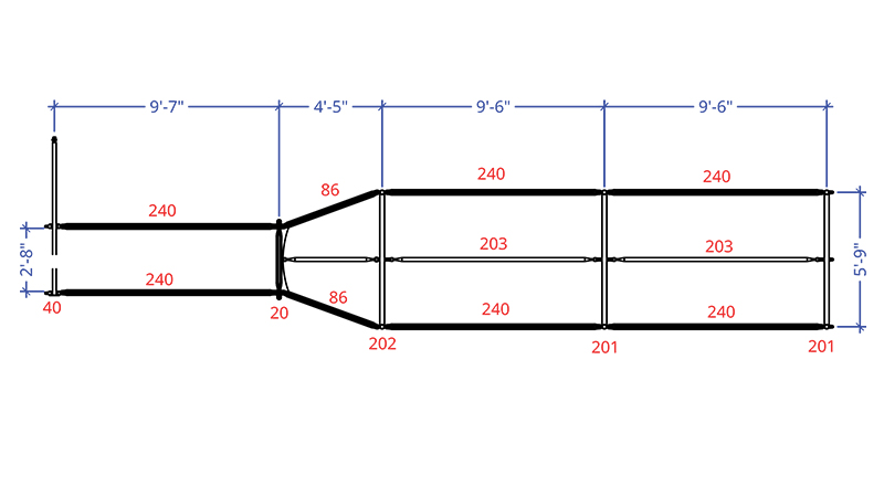 Plan view of Hi-Hog's Non-Adjustable double cattle handling alley