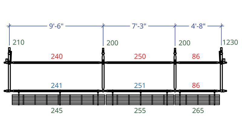 Plan view of three types of Hi-Hog's adjustable straight alley