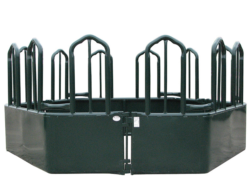 Tombstone round bale livestock feeder