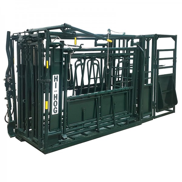 A Hi-Hog Cattle Squeeze Chute design for the safe confinement of cattle for veterinarian care.